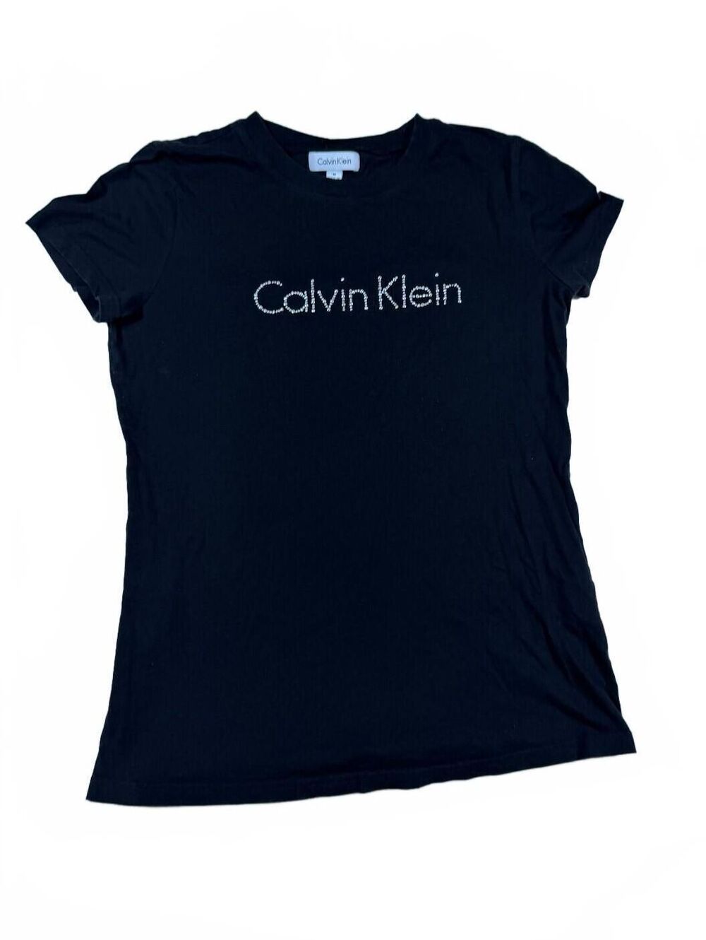 Y2K Calvin Klein Rhinestone Logo Black Baby Tee Size M